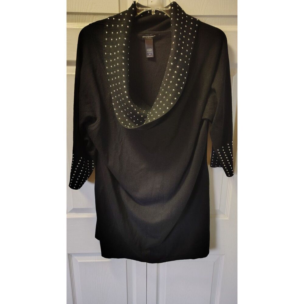 Ashley Stewart Black Rhinestone Cowl Neck Tunic Sweater Plus Size 26 Holiday